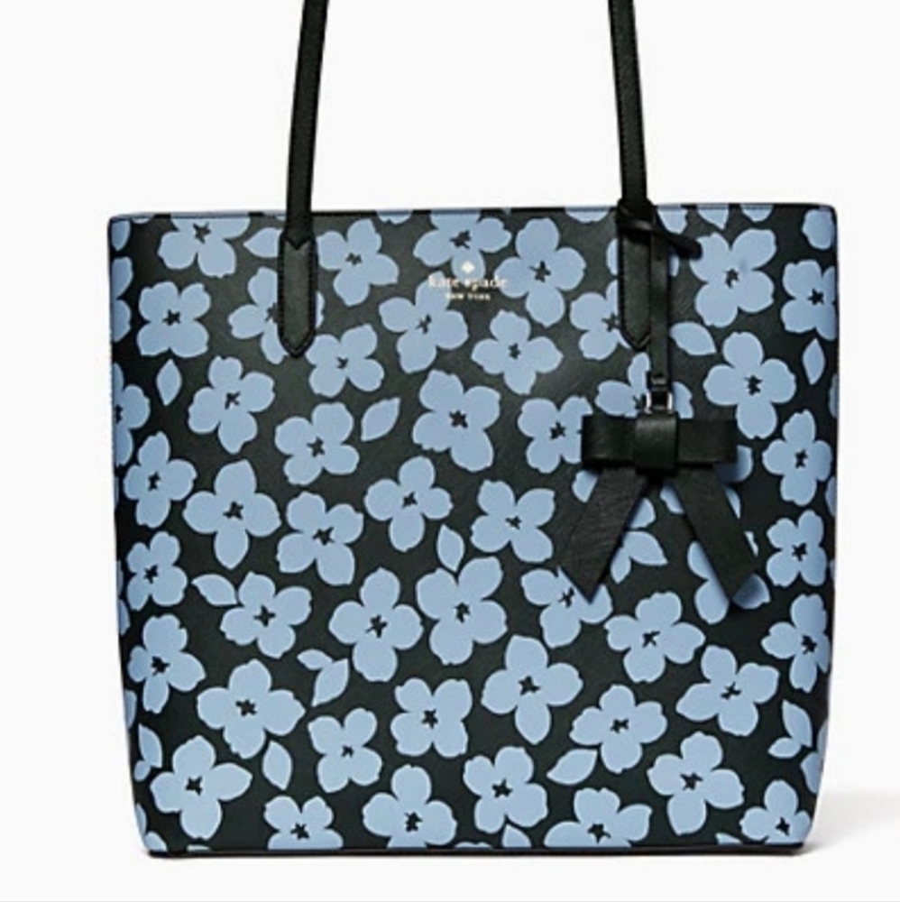 Like new Kate Spade Brynn tote purse petrol blue Graphic Flowers